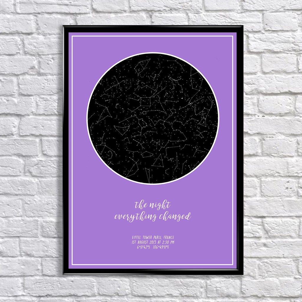 

BLACK ON PURPLE custom constellation star map personalized framed A3 poster unique gift decoration
