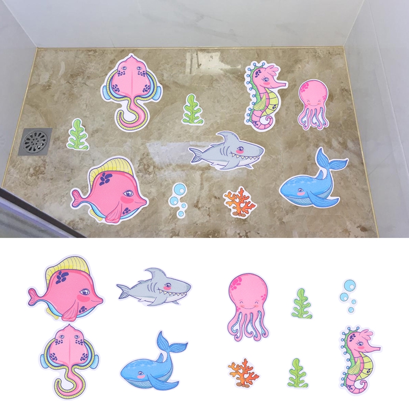 10pcs / set Stiker Anti slip Bentuk Kartun Hewan Laut Warna-Warni Untuk Bathtub / Kamar Mandi