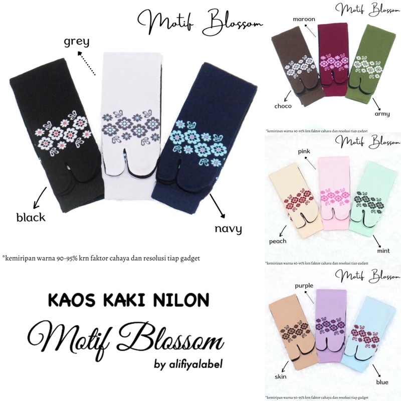 KAOS KAKI JEMPOL MUSLIMAH NILON “Motif Blossom” / KAOS KAKI NILON TAPAK HITAM