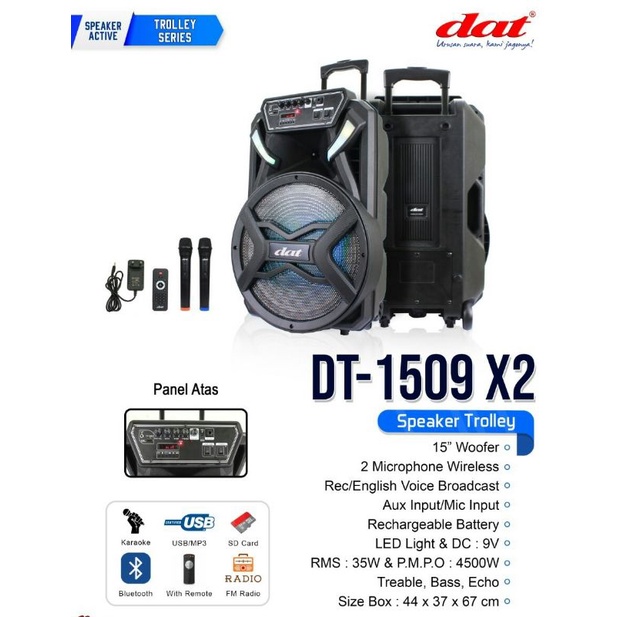 Speaker bluetooth 15 inch DAT DT - 1509X2 Bluetooth Portable Gratis 2 Microphone Bluetooh Speaker Ex