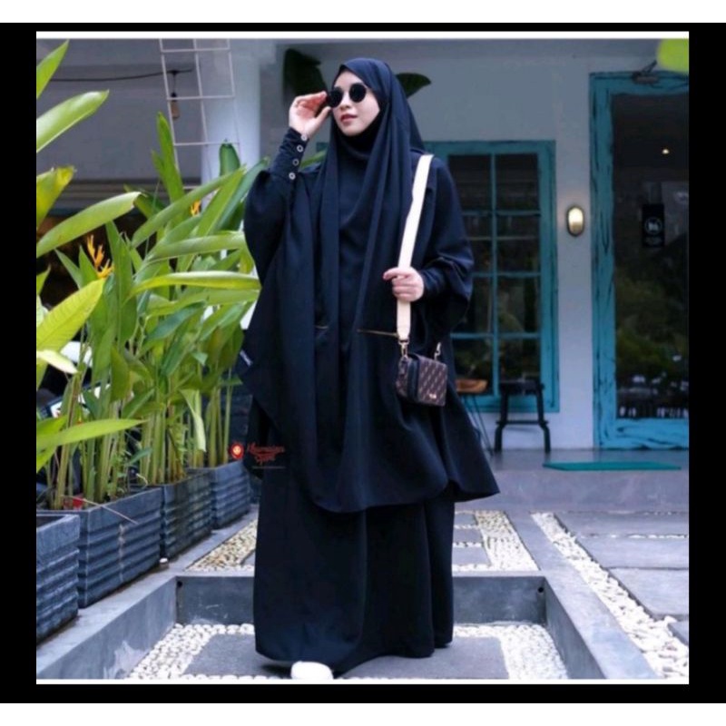 (BISA COD)READY STOK FRENCH KHIMAR LENGAN KANCING SAKU ZIPPER MEWAH BEST SELLER/French Khimar Set Rok Murah/ bahan crinkle air flow SEDIA UKURAN JUMBO