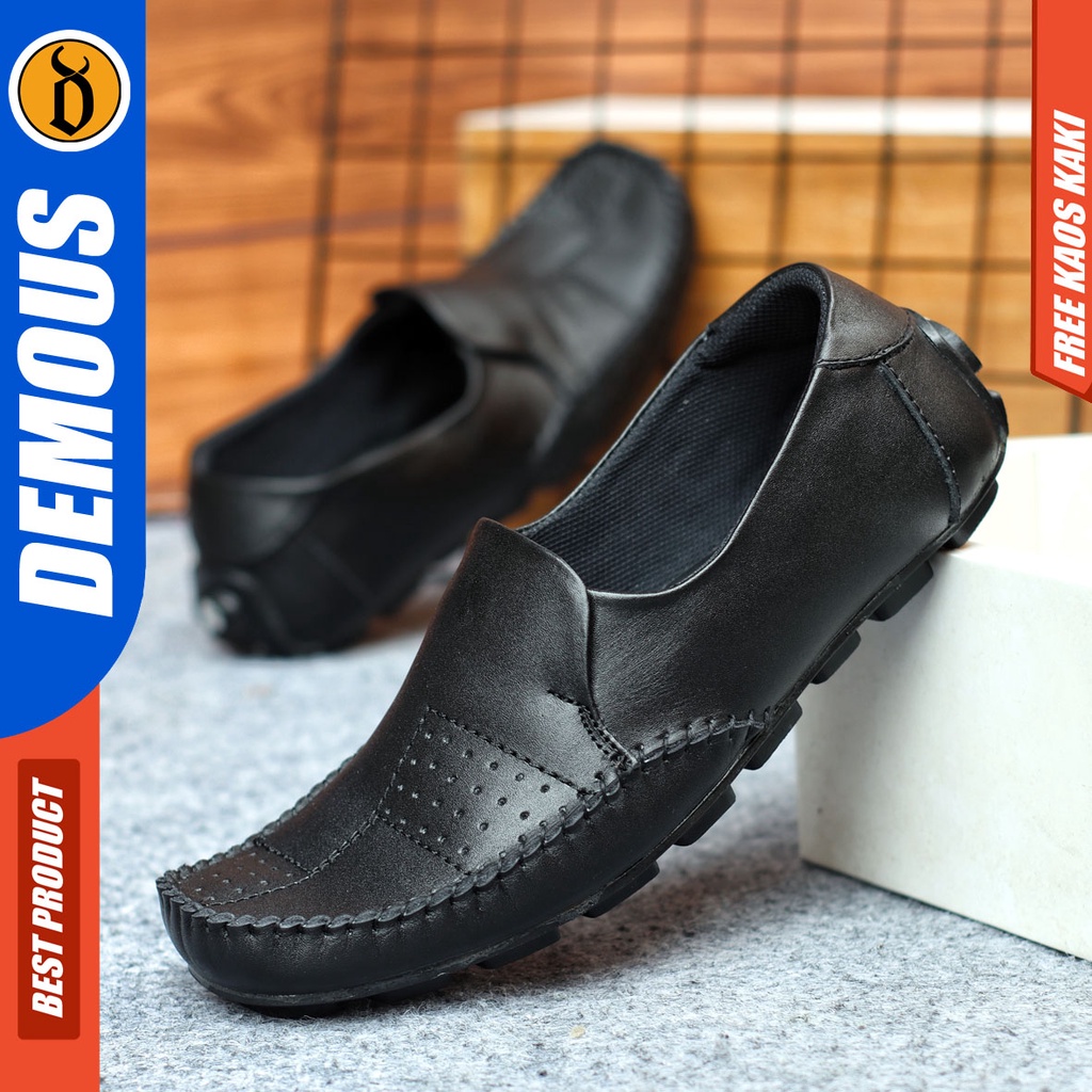 Sepatu Slip On Pria Sepatu Casual Pria Kulit Asli Kerja Kantor Kuliah Kondangan Sepatu Slop Pria Sepatu Hitam Pria DEMOUS GRECKO