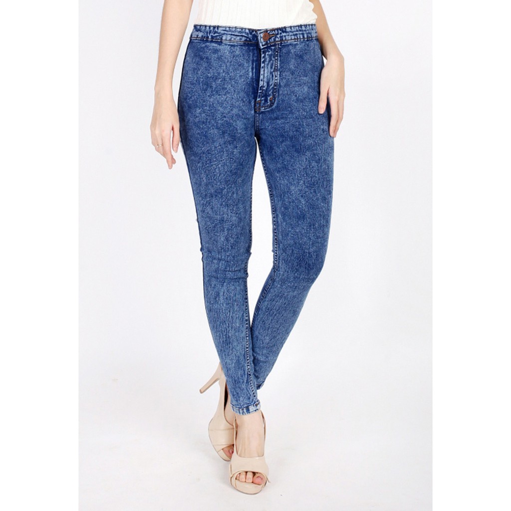 Dazina Celana HW Snow Navy Model Kulot Boyfriend Highwaist Wanita