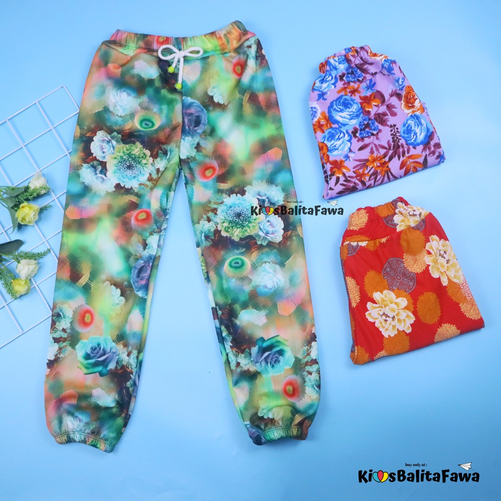 Jogger Bunga uk 8-10 Tahun / Scuba Premium Celana Panjang Anak Perempuan Import Joger Pants Cewek