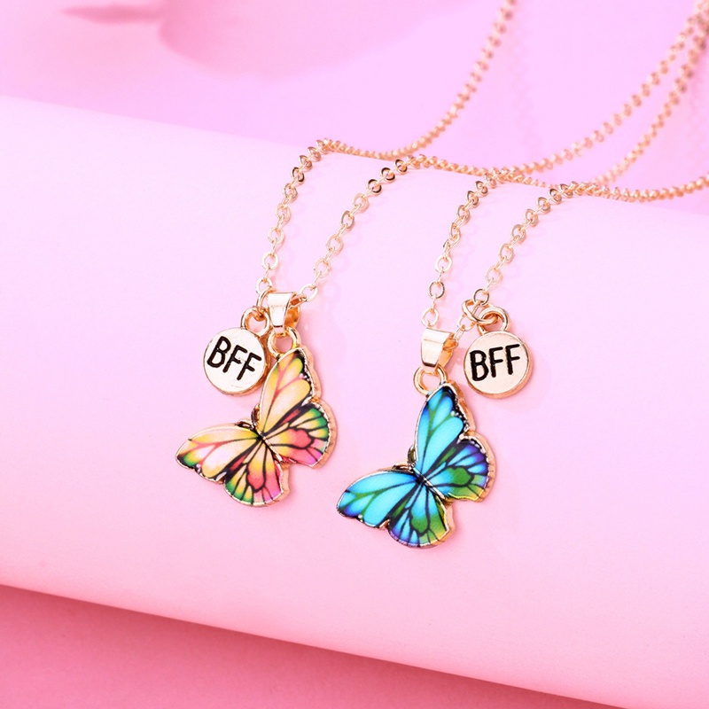 2pcs / Set Kalung Liontin Butterfly Gaya Korea Untuk Wanita