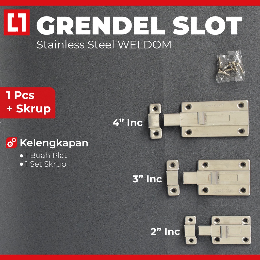 Kunci Grendel Slot Pintu Tebal Stainless 2'' / 3'' / 4'' - Weldom