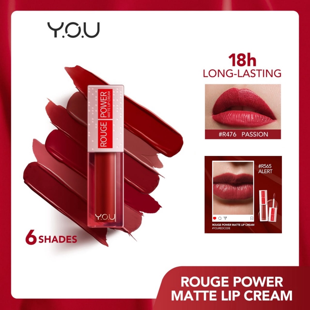 YOU Rouge Power Matte Lip Cream | Matte Finish, Tahan Lama, Nourishing, with Manuka Honey