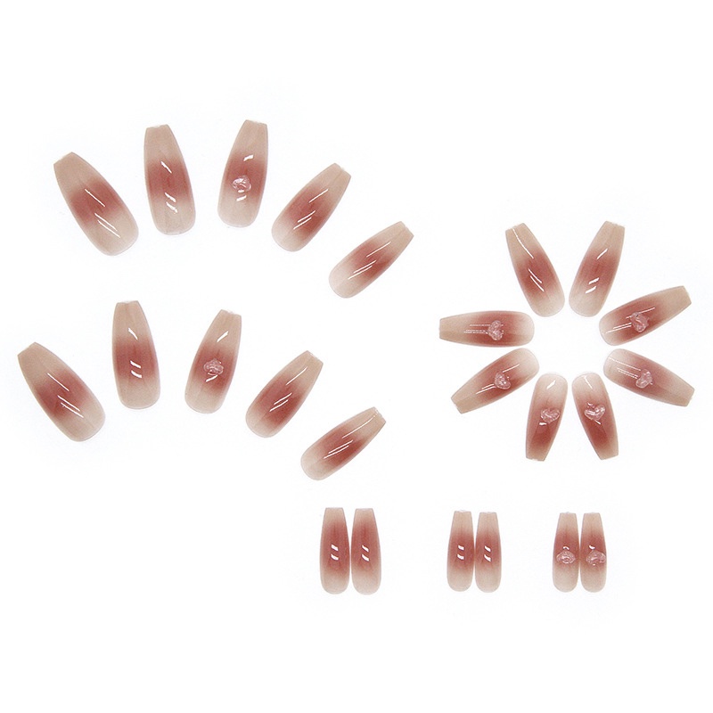 24pcs / Kotak Kuku Palsu Panjang Warna Pink Peach Untuk Dekorasi Nail Art