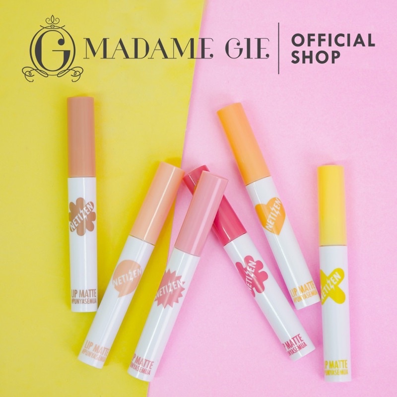 MADAME GIE Lip Matte Netizen Indonesia / Primer BB Foundation Loose Powder Lipstick Eyeshadow Blush On Eyeliner Eyebrow Mascara Lipstick Gloss Balm Kutek / Facial Wash Toner Essence Serum Sunscreen Moisturizer Cream Mask Masker Body Lotion Lipill Paket