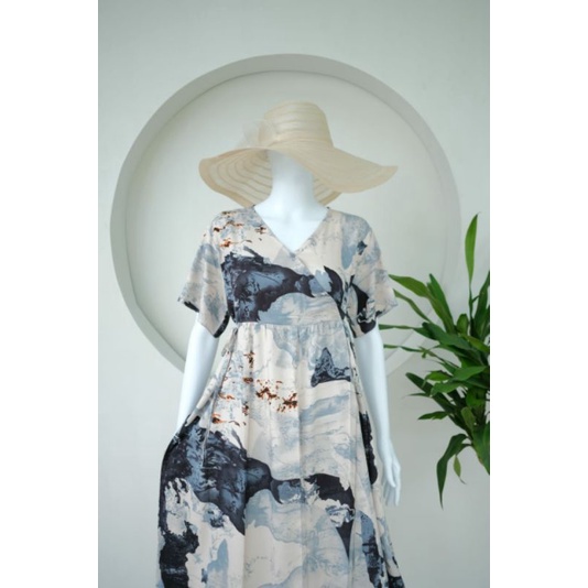 Daster kimono A line rok lebar| Daster ibu menyusui ibu hamil | nursingwear sleepwear-9 marine