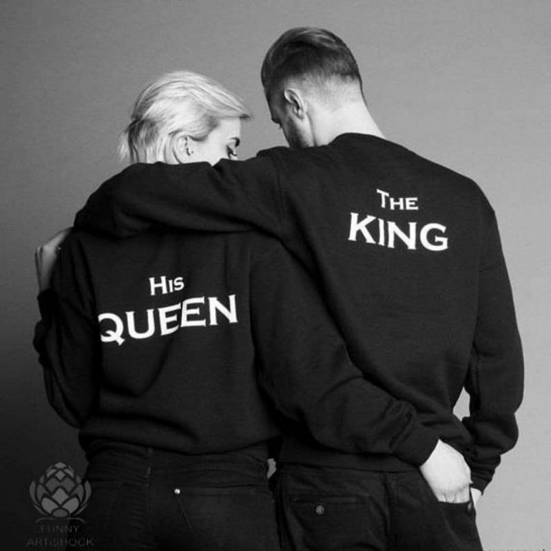 (S - 6XL) Sweater THE KING HIS QUEEN Crewneck Sweatshirt COUPLE OVERSIZE BIGSIZE JUMBO Matching Day Harajuku Style Street 5XL 4XL 3XL 2XL XL