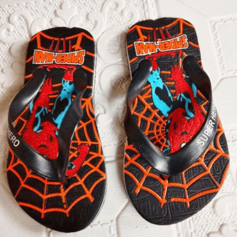 Sandal Spon Anak Karakter Spiderman press hitam