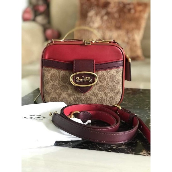 tas coach bag coach riley lunchbox signature tan rust