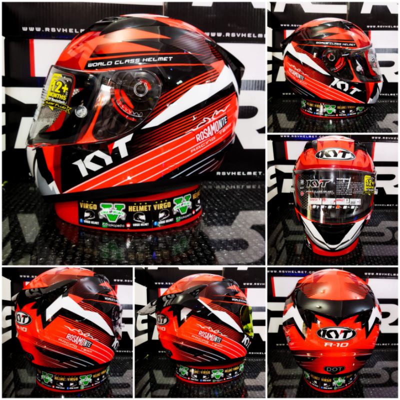 KYT HELM R10 MOTIF NEW SERI#3 BLACK RED FLUO WHITE | KYT R10 ORIGINAL