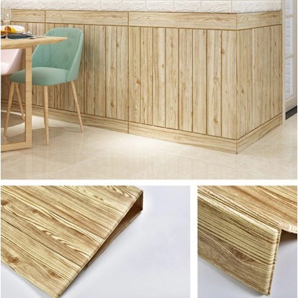 Wallpaper Dinding 3D / Wallfoam 3D Motif Serat kayu coklat muda