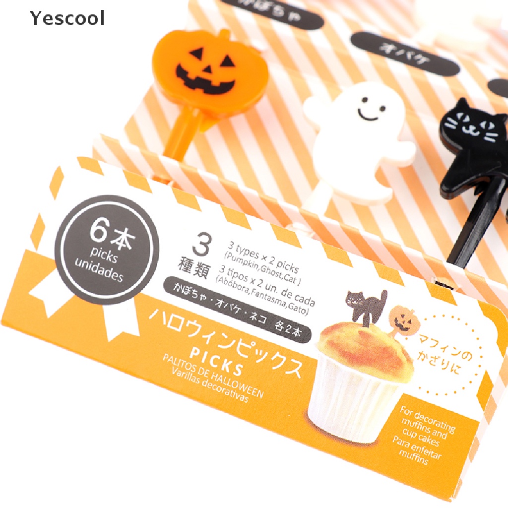 Yescool 6Pcs Tusuk Gigi Mini Desain Kartun Halloween Untuk Buahkuemakanan Penutup Anak