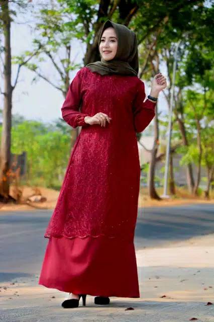 GAMIS SWAN TILE KEBAYA RINIA MAXY BROKAT MOSCREPE DRESS PREMIUM