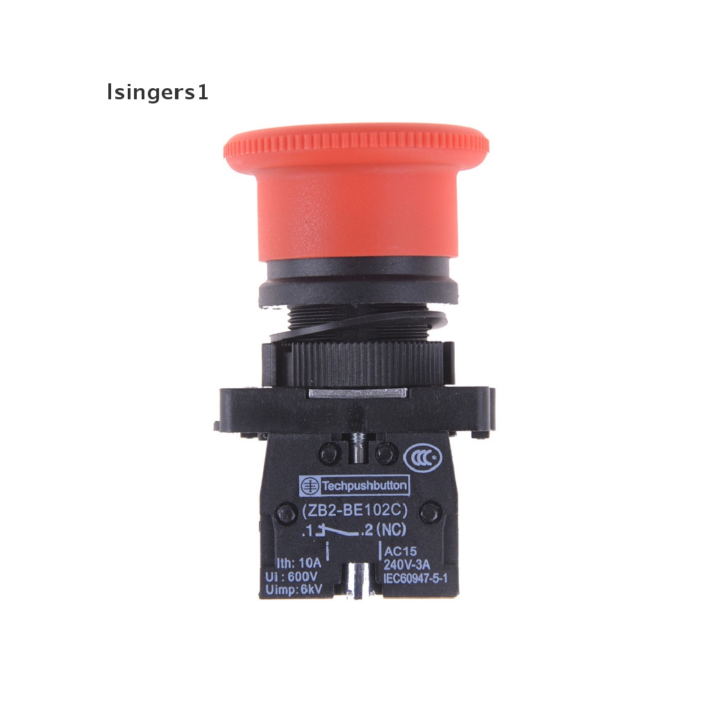 (lsingers1) 1pc XB2-ES542 Tombol Tekan Bentuk Jamur Merah 22mm NC Untuk Stop Darurat