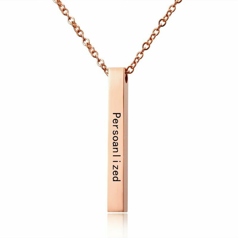 Cuboid Glossy Stainless Steel Lettering DIY Custom Pendant Necklace Men and Women with the Same Personality Fashion Birthday Gift