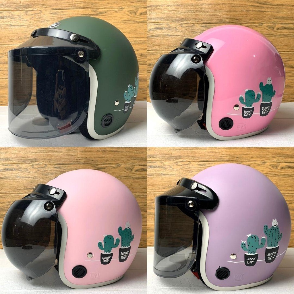 Helm Bogo Retro Dewasa SNI Pria Wanita Motif Terbaru Kaktus Aesthetic