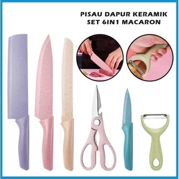 Set Pisau Dapur 6 in 1 Stainless Kichen Knif/Pisau Jerami Serbaguna Anti Lengket