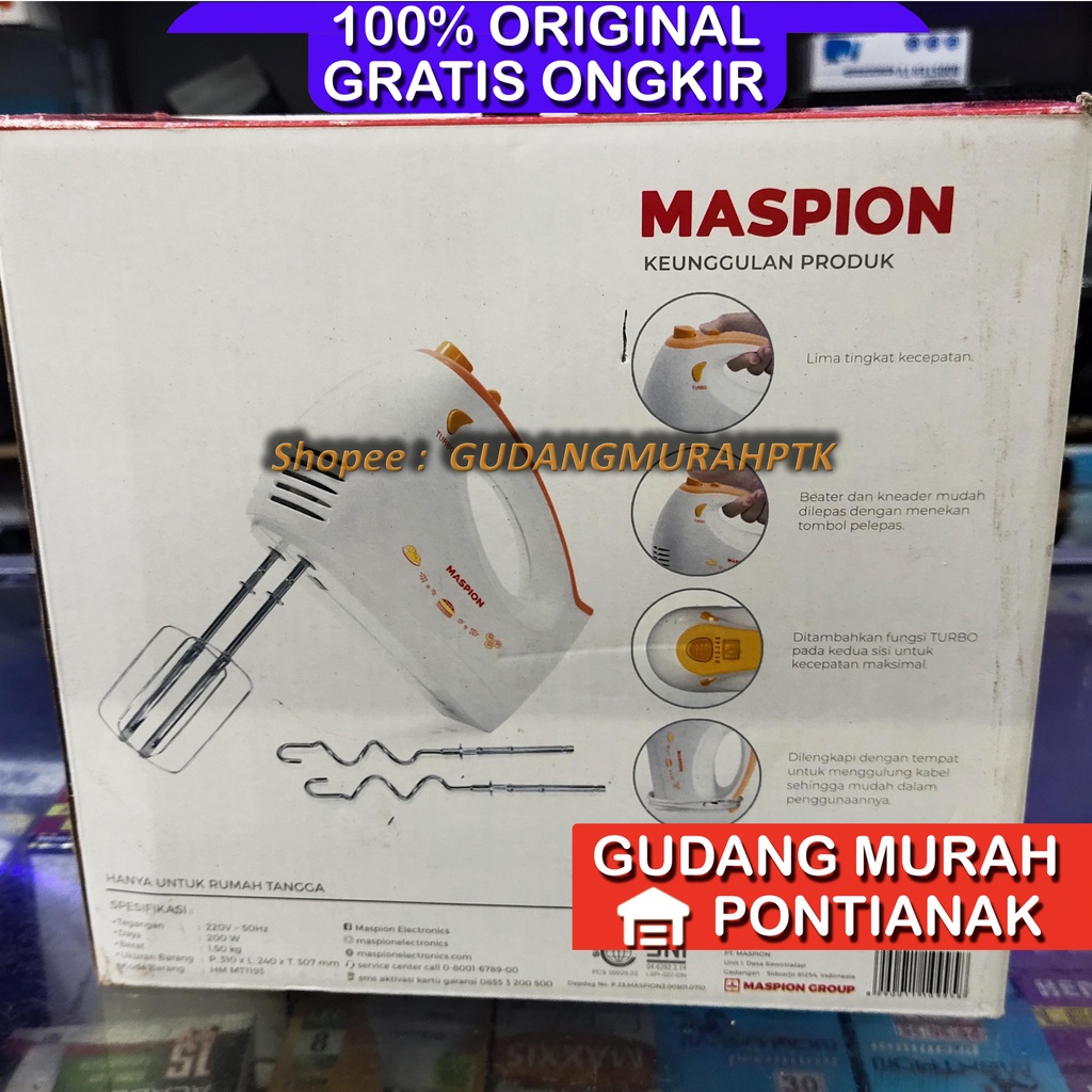 HAND MIXER MASPION TURBO MT 1193 PENCAMPUR ADONAN 200watt maspion awet