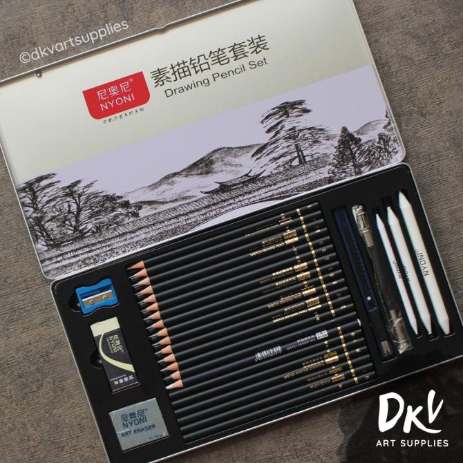 

Office & Stationery | Alat Tulis | Nyoni Sketch Drawing Pencil / Pensil Arang Charcoal 29 Pcs Tin Case | Best Seller
