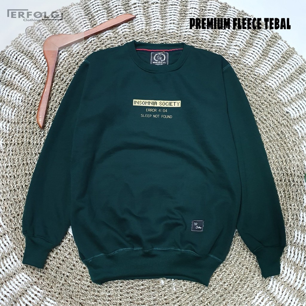 Crewneck Pria INSOMNIA Sweater CN Warna Hijau Botol Sweatshirt Original Premium Quality Switer Brand Lokal Distro Bandung Bahan Katun Fleece Tebal