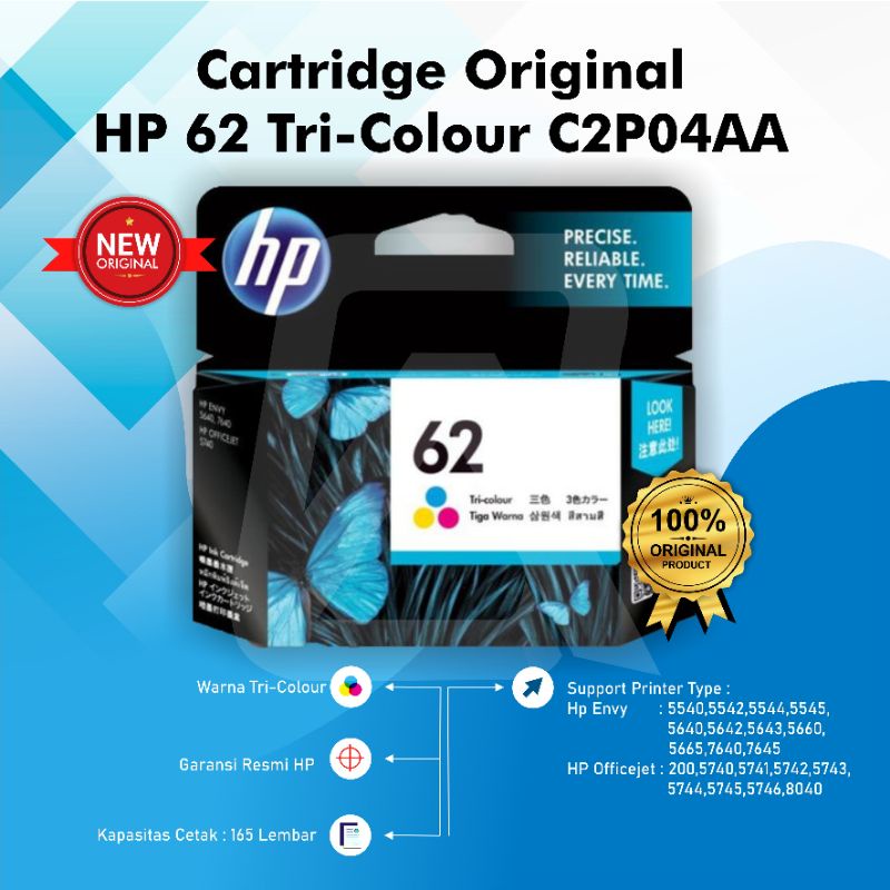 Tinta HP 62 Tri-Colour Original Ink Cartridge