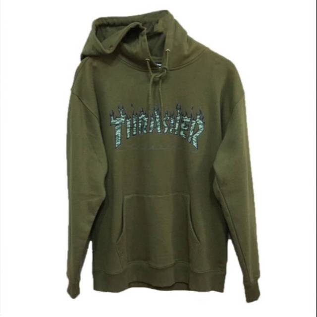 olive green thrasher hoodie