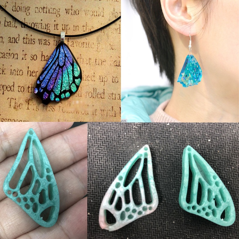 SIY  2Pcs Handmade Butterfly Pendant Earrings Keychain Silicone Mold with Hole Butterfly Wing Resin Casting Mold Craft Tools