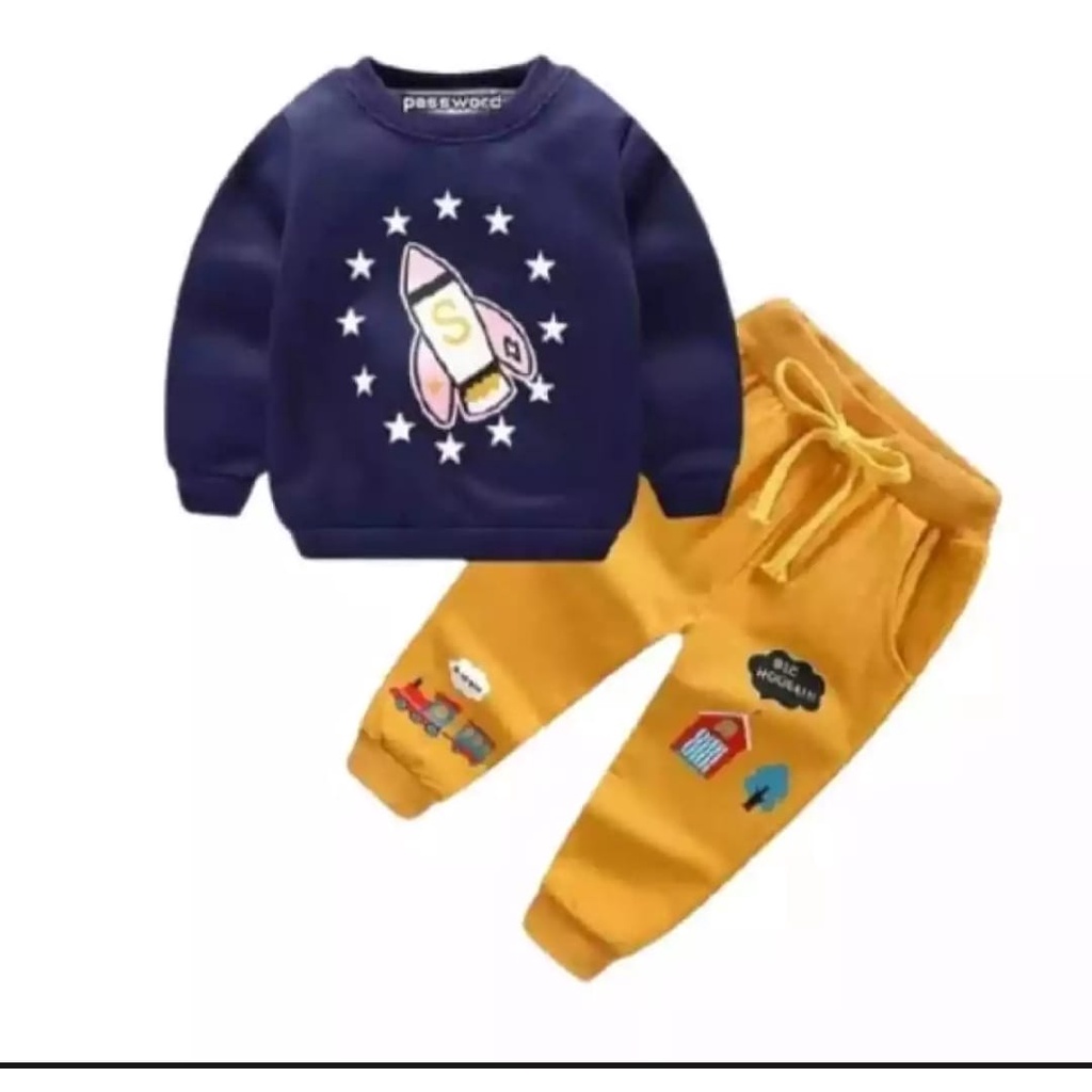 setelan sweater bayi anak motif rocket terbaru terlaris best quality size 1-5 tahun bahan babyterry  best seller/setelan sweater bayi anak laki laki/ setelan sweater bayi anak perempuan/ setelan sweater bayi anak cowo/ setelan sweater bayi anak cewe