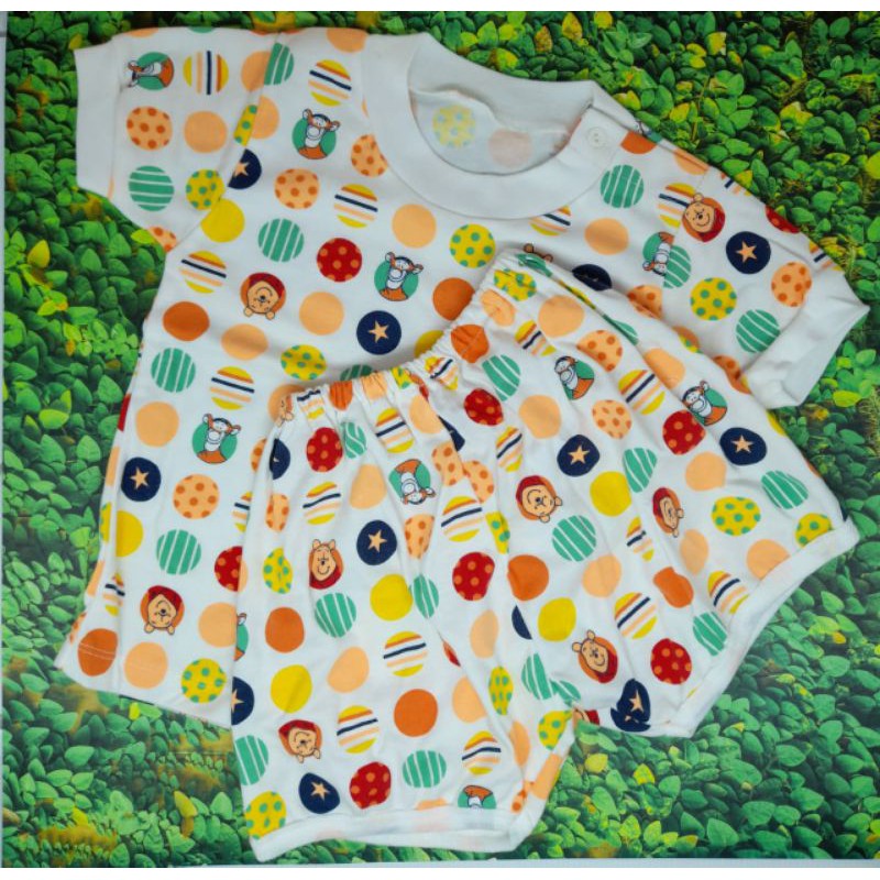 Stelan Baju Bayi Lengan Pendek Motif Kancing Samping+Celana Pendek no.20-24