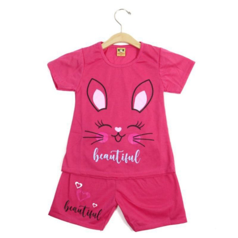 SETELAN BAJU ANAK PEREMPUAN SIKUNING MOTIF RABBIT 2-6 TAHUN NEW