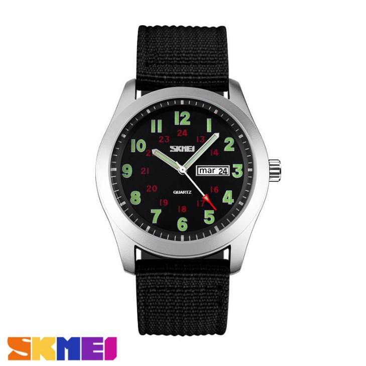 Jam tangan analog tali kain nylon skmei original 9112 black
