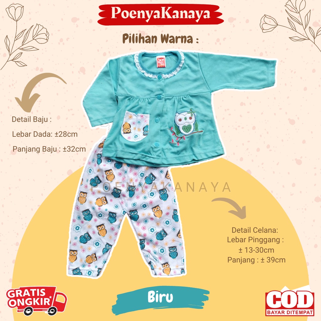 Setelan Baju Bayi Piyama Bayi Panjang Perempuan BURUNG HANTU Angela Kids 6-18 bln SPY102