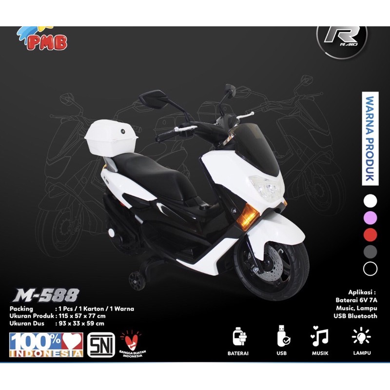 MOTOR AKI Anak PMB M588 RAID Nmax M 588 Murah-Nmax Putih +Stiker