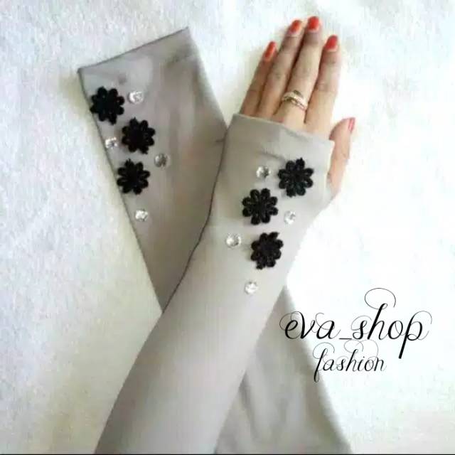 Handsok jempol flower hitam manset tangan bunga hitam diamond