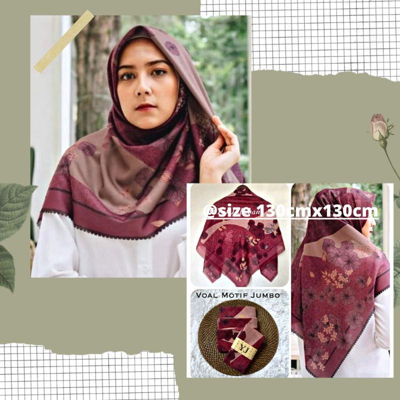 NEW JILBAB HIJAB VOAL MOTIF SYAR'I 130X130 PREMIUM SQUARE LASERCUT KERUDUNG SEGI EMPAT-WB MERAH