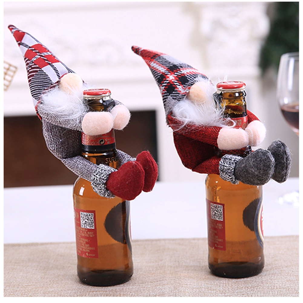 Set Botol Champagne Wine Desain Santa Claus Hug Pose Untuk Dekorasi Natal