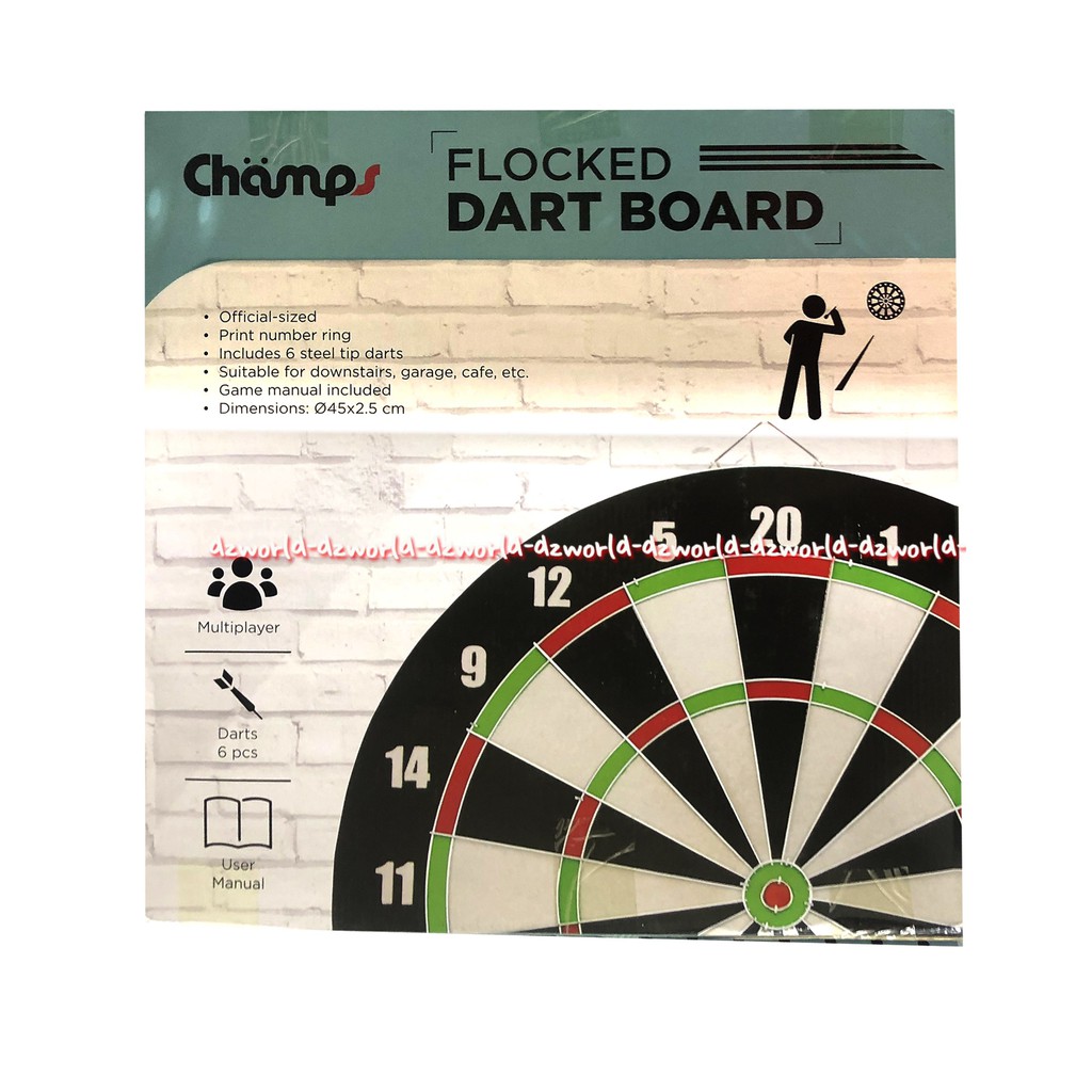 Champs Flocked Dart Board Papan Mainan Panah 6 Dart Champ Camps 45cm Panahan Darts Boards Dengan Anak Panah