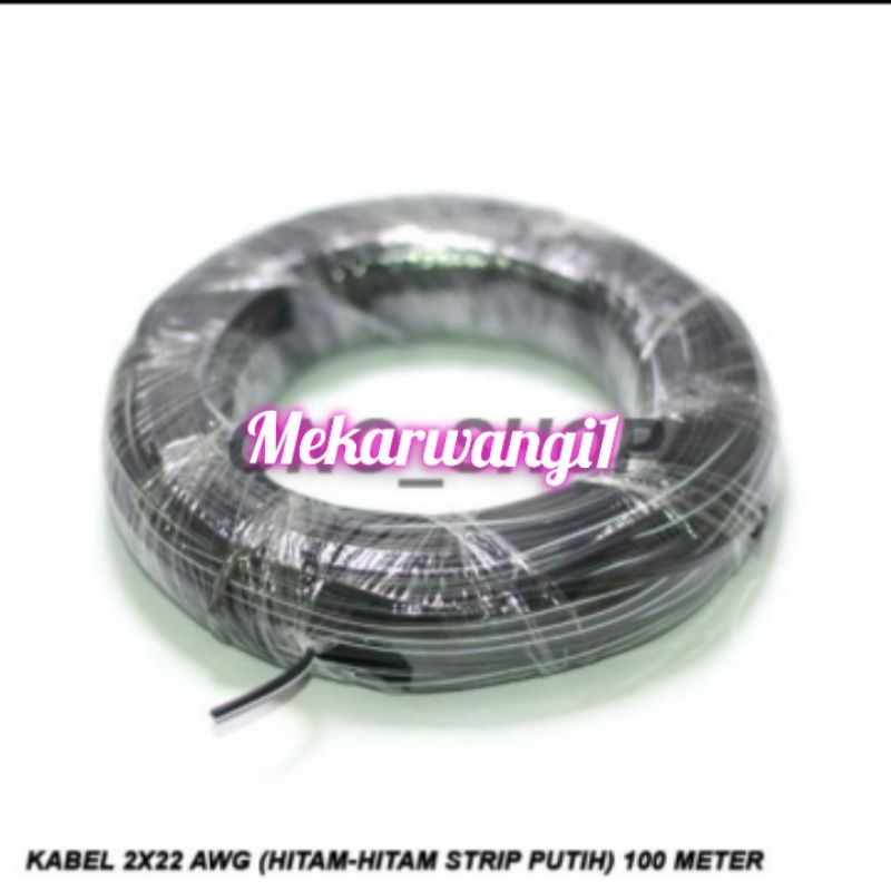 Kabel 2x22 AWG Warna : Hitam-Hitam Strip Putih Panjang : 100 meter