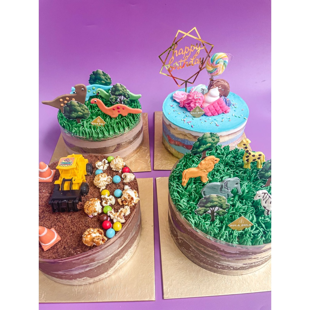 

Naked Cake Ulang Tahun Ekonomis tema dino truk excavator safari animal zoo candyland