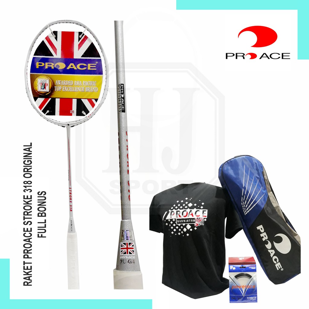 Raket Original Pro Ace Stroke 318 Bonus Komplit Badminton