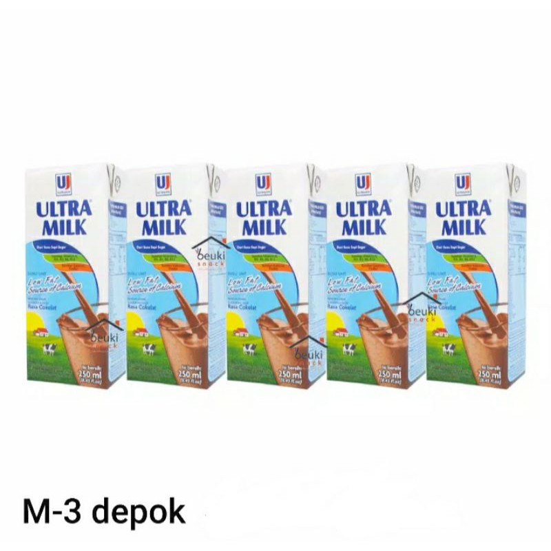 

susu ultra low fat rasa coklat ukuran 250 ml isi 24 pcs /1 karton
