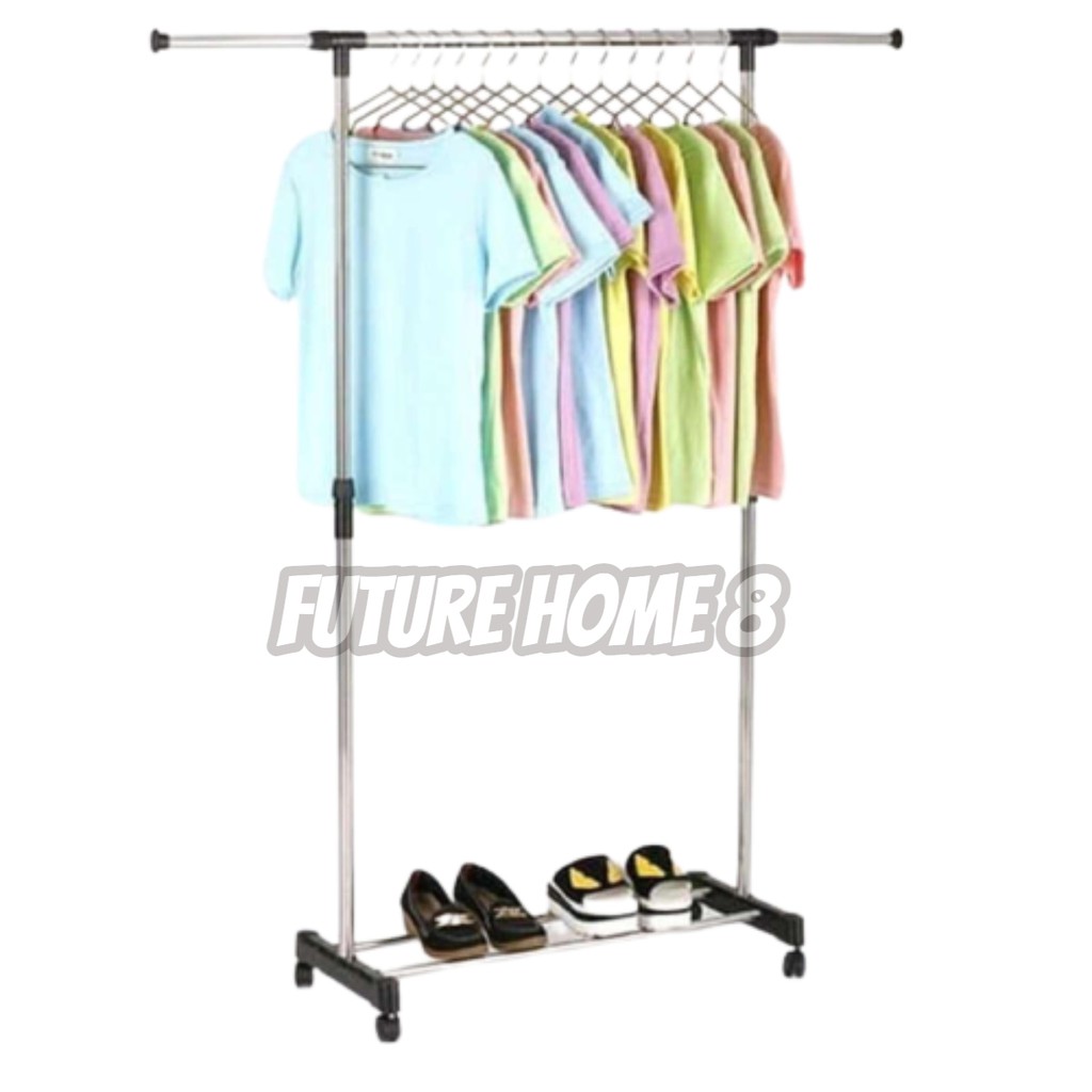 Stand Hanger Single Dgjy-1 portable Rak Serba Guna Dengan 4 Roda Jemuran Baju Lemari Gantung Serbaguna