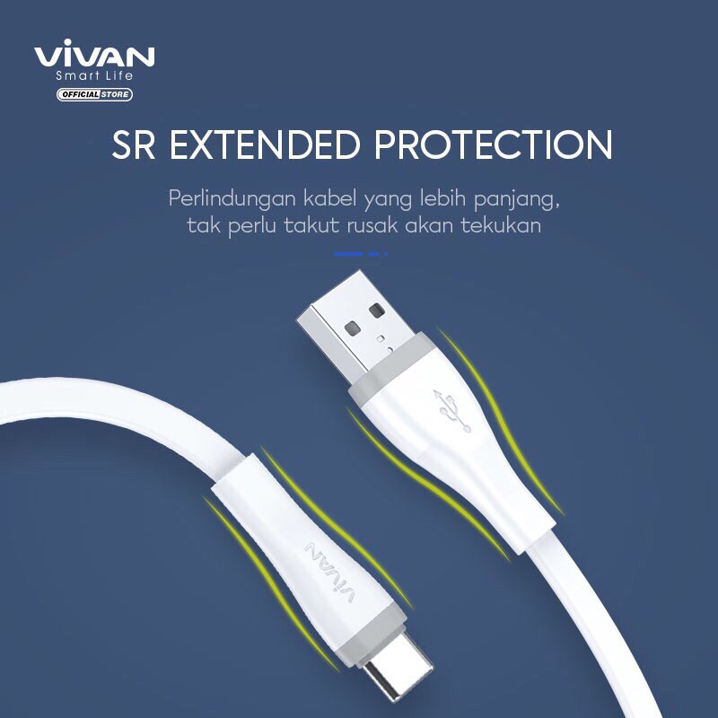 VIVAN Kabel Data Type C Fast Charging SC30S SC100S SC200S 2.4A Quick Charge Flat Design White