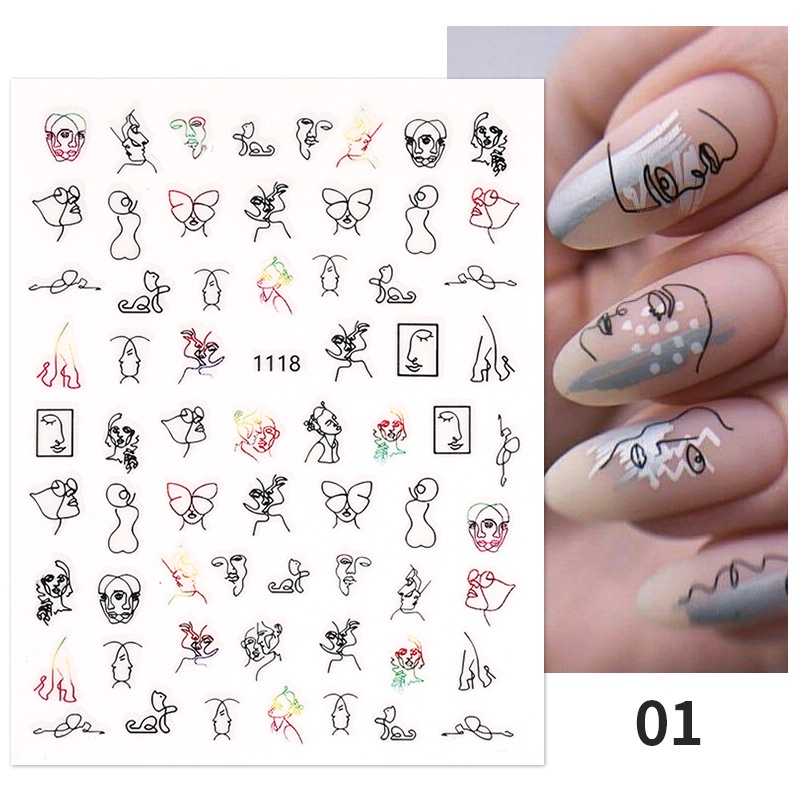 Stiker Kuku 3D Desain Wajah Bunga Abstrak Untuk Dekorasi Nail Art