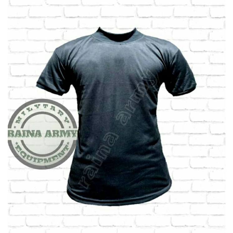 kaos hitam polos leher tinggi lengan pendek hitam