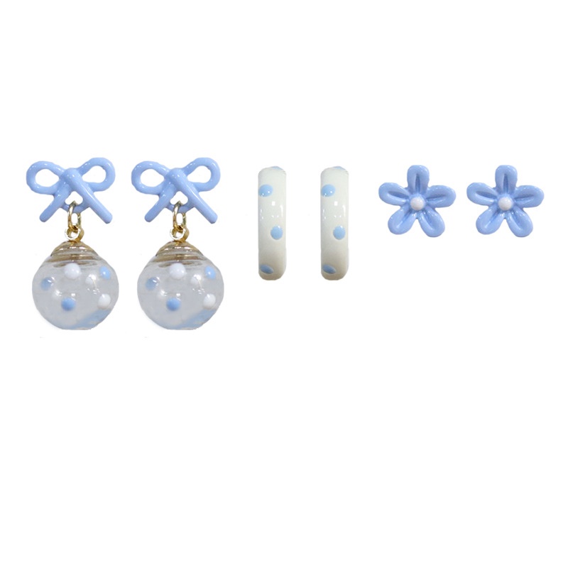 IFYOU 3pcs / set Anting Stud Desain Balon Bunga Polkadot Gaya Vintage Korea Untuk Wanita